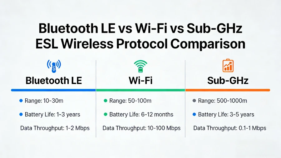 బ్లూటూత్ vs Wi-Fi vs సబ్-GHz ఎలక్ట్రానిక్ షెల్ఫ్ లేబుల్